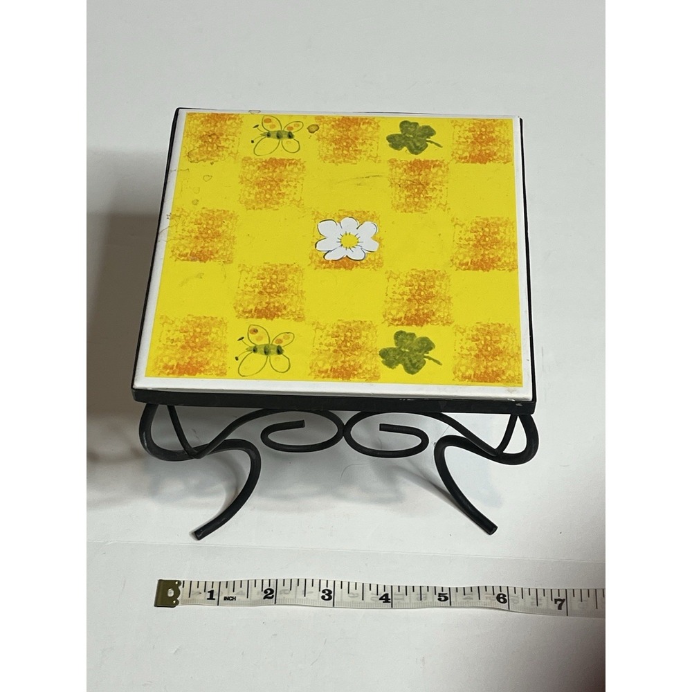 Chinese Yellow Miniature Butterflies Tile Plant Stand